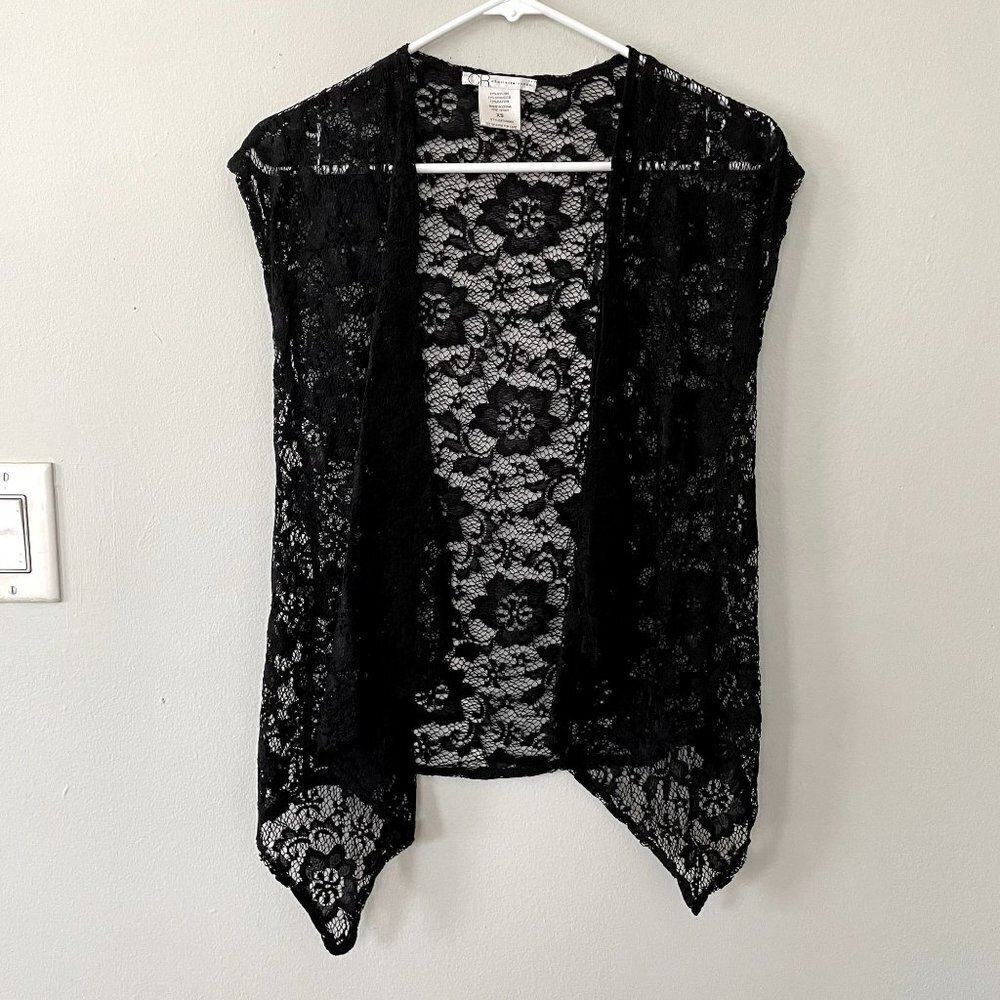 Charlotte Russe nylon black sleeveless vest lace floral knit top women size XS